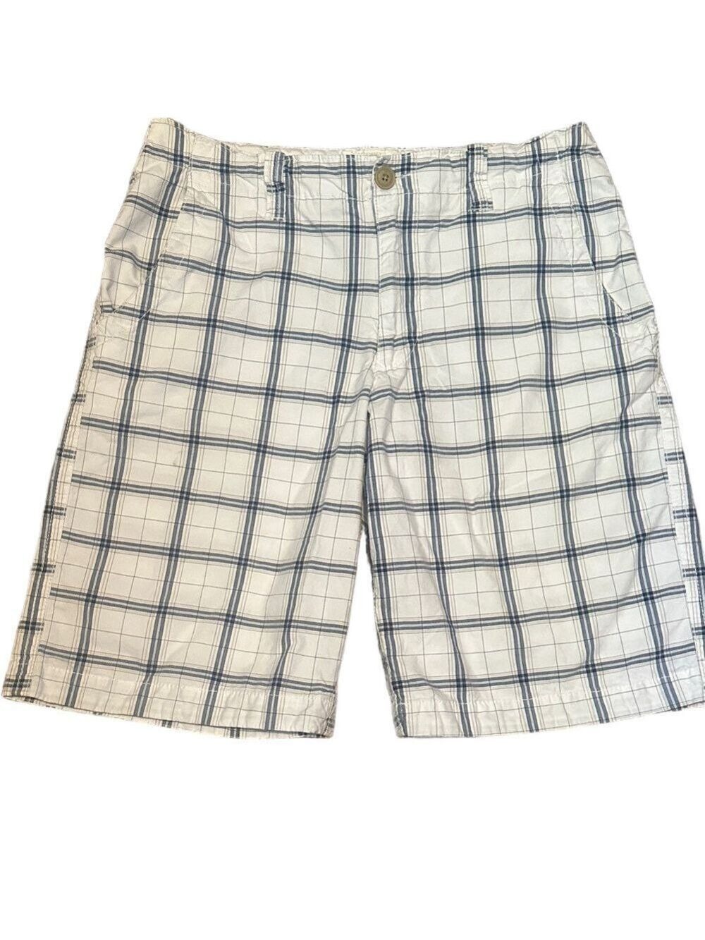 Aeropostale Plaid Flat Front Shorts White Navy Size 34